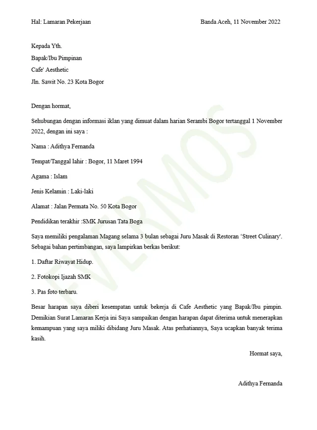 5 Contoh Surat Lamaran Kerja di Cafe dan Tips Suksesnya - Evermos