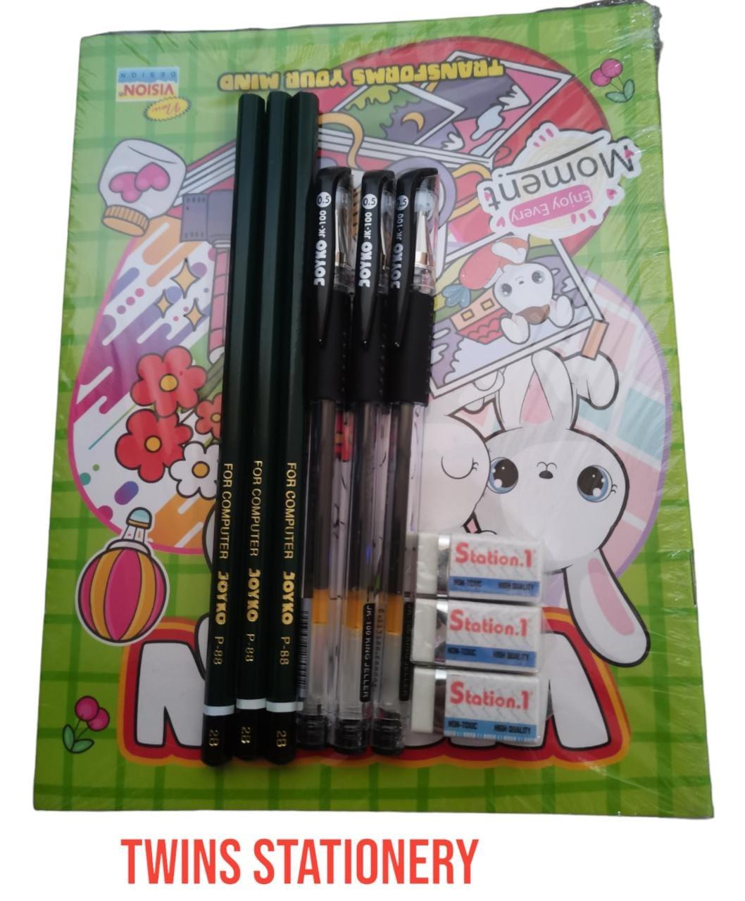TWINS STATIONERY - PAKET BUNDLING 3 BUKU PULPEN PENSIL PENGHAPUS Paket